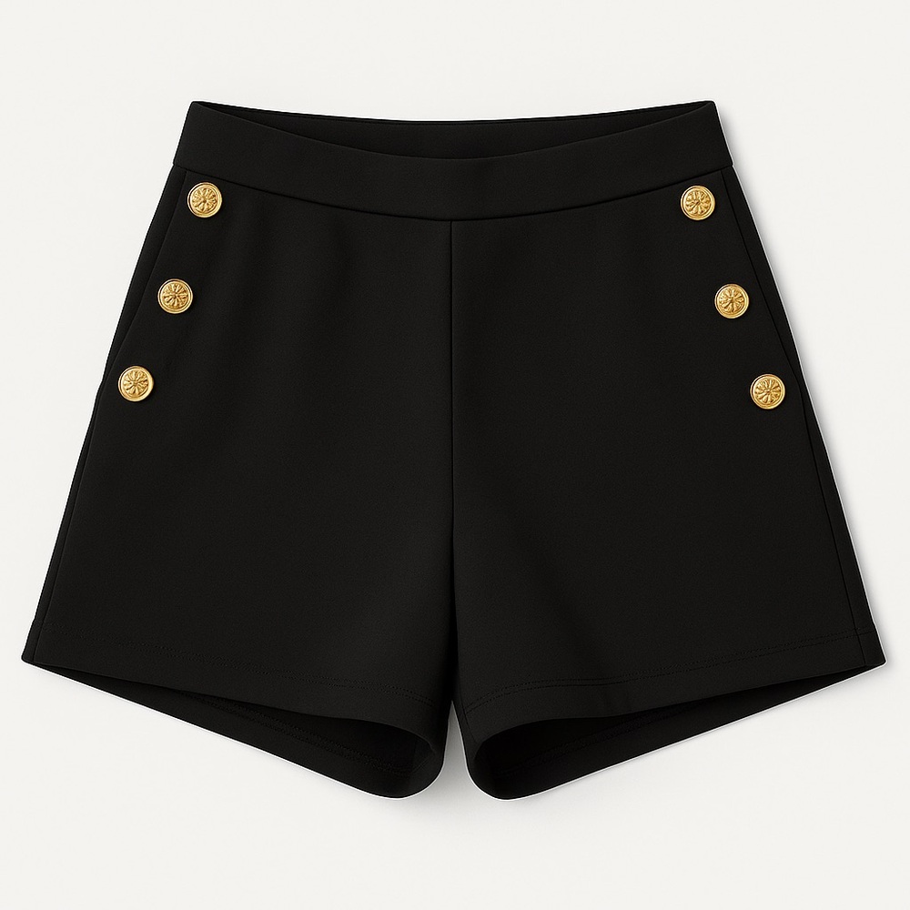 Black tailored shorts with Gold Button detail - Chic & Sophisticated